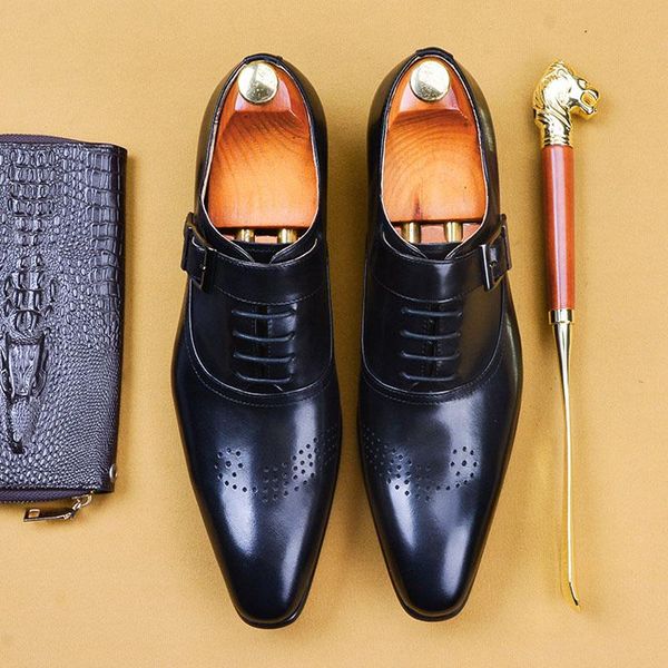 

dress shoes fashion buckle strap brogue men genuine leather oxford formal wedding a33, Black