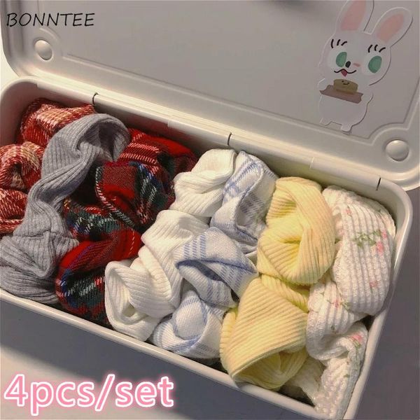 

hair accessories 4pcs/set headwear women fashion korean school girls ponytail holder simple plaid elegant ladies elastic bands sweet gift