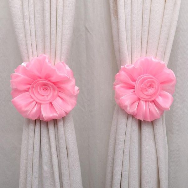 

1 pair clip-on home living room bed room rose flower curtain tie backs tieback holder voile drape panel decorative