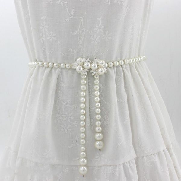 

belts elegant women pearls elastic wedding handmade bridal pearl beaded accessories, Black;brown