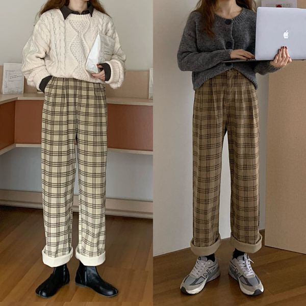 

women's pants & capris autumn chess women's broad-legged korean baggies velvet pants vintage high waist straight streetwear 5r0a, Black;white