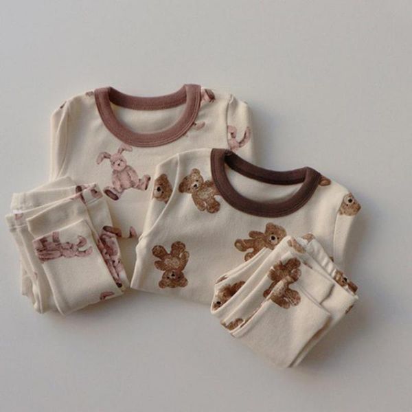 

newborn girls bunny clothes kids clothes baby boy bear clothes sets long sleeve t shirt + pants outfits set children 2pcs suit 210225, White