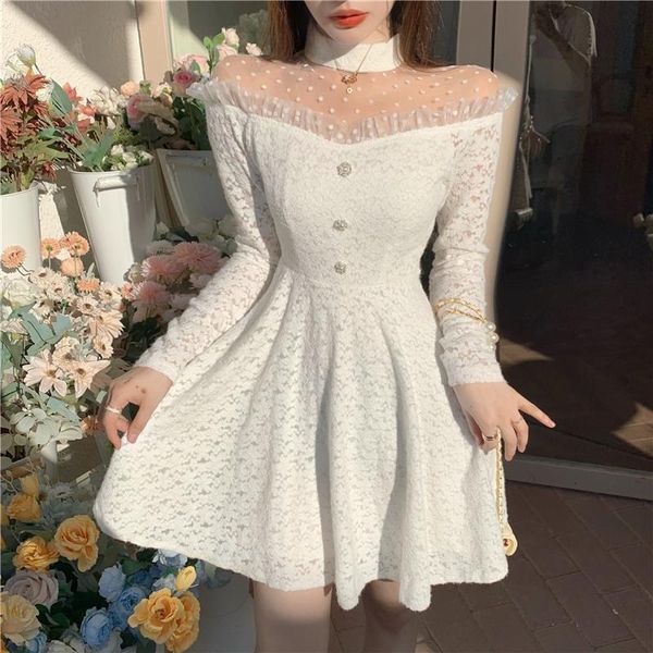 

2021 sweet elegant fairy spring lace patchwork party mini female slim french japanese kawaii korean women new uhzx, Black;gray