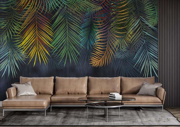 

wallpapers living room decor- peel and stick- tropical wallpaper-home wallpaper- long leaves wallpaper