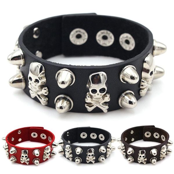 

charm bracelets cuff spike for women men goth punk pu leather couple bangles studded halloween wristband jewelry, Golden;silver