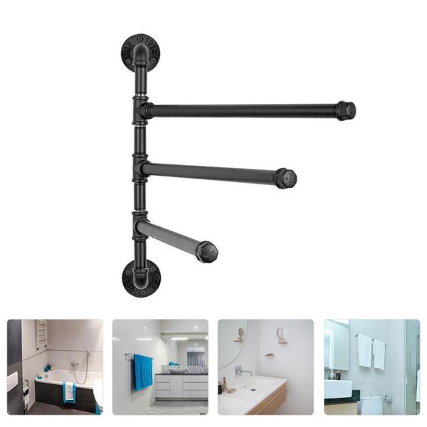 

hooks & rails industrial pipe 3-bar towel rack heavy duty swivel for bathroom