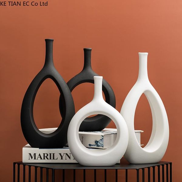 

vases european style hollow ceramic vase black and white porcelain dried flower container dining table art decoration home decor