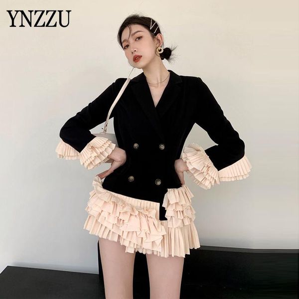 

women's suits & blazers women patchwork irregular blazer lapel long sleeve loose fit jacket pleated coat fashion spring autumn ynzzu 1o, White;black