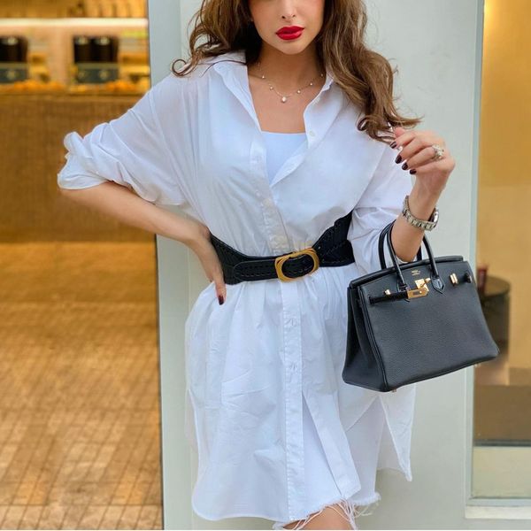 

2021 spring summer new product women's solid color fashion casual loose female lapel single breasted blouse shirt femme yfes iw98, White