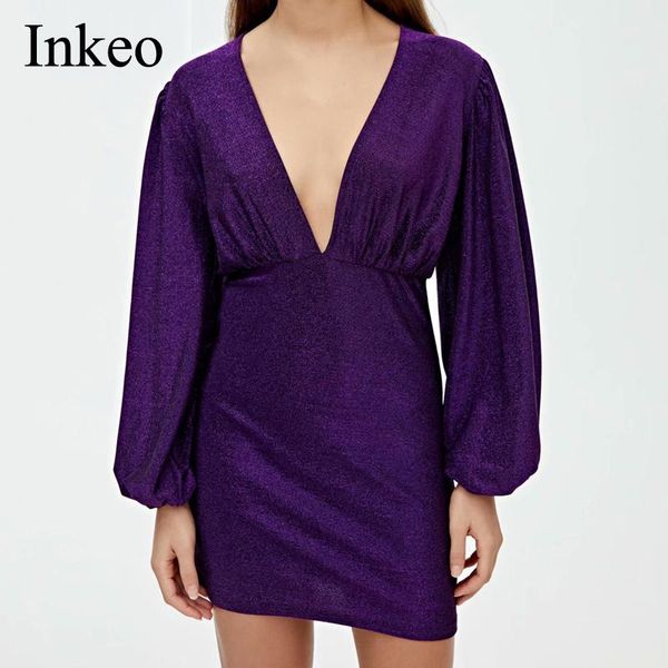 

casual dresses women v-neck bodycon mini dress spring autumn 2021 lantern sleeve elastic vestidos party club clothes inkeo 9d038, Black;gray