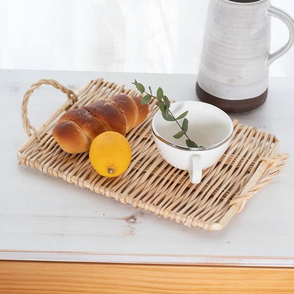 

dishes & plates japanese rattan fruit tray with handle storage breakfast table basket pastoral dessert bread