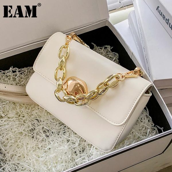 

shoulder bags [eam] women spring metal chains pu leather flap personality all-match crossbody bag fashion tide 2021 18a2098