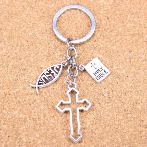 

20pcs new fashion diy keychain jesus cross book holy bible pendants men jewelry car key chain souvenir for gift h0915, Silver