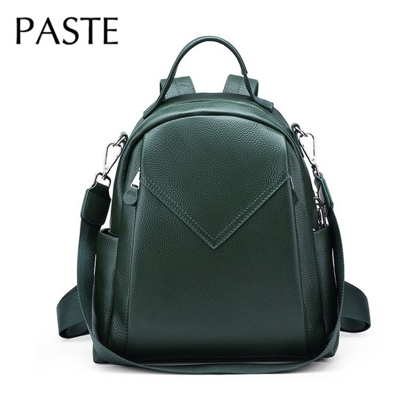 

luxury 100% genuine cow leather women's backpack for travel leisure shoulder bags large green black gray daily bagpack 211211