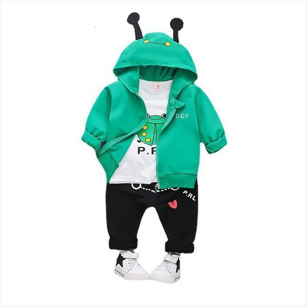 

children girls boys fashion clothing spring autumn suit hooded bear coat t shirt pants 3pcs sets clothes baby cotton tracksuits, White