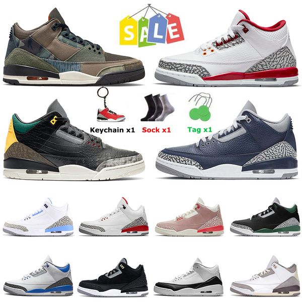 

cardinal red jumpman 3 3s basketball shoes for men women cement black cat medium grey pine green racer blue midnight navy patchwork trainers, White;red