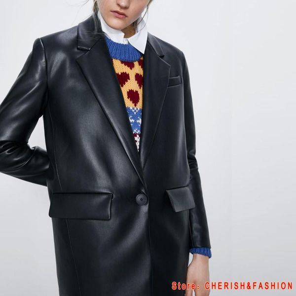 

loose pu faux leather blazers women leather jacket coat brand new women's jackets outerwear ladies coats female suit, Black