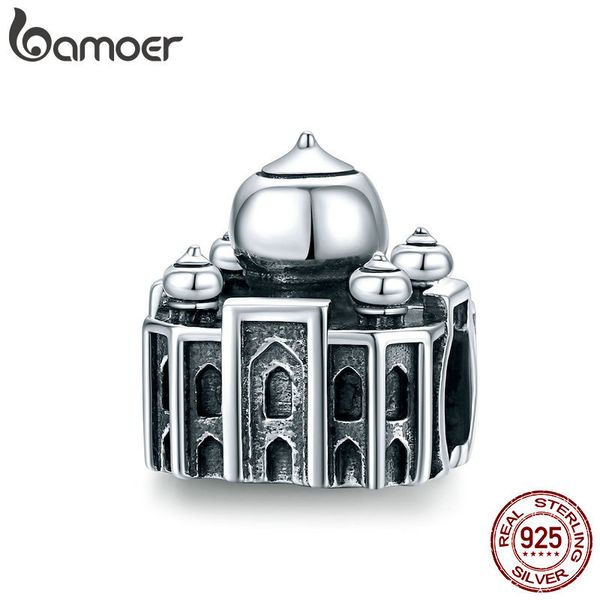 Bamoer Landmark Scenic Spots 925 Silver Sterling Retro Vintage Thailand Taj Mahal Metal Charm for Original Bracelet SCC1542 Q0531
