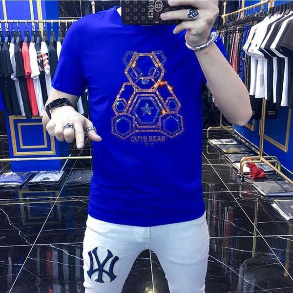 

w0637 short sleeve t-shirt fashion color bear summer new half sleeve fashion bear cotton drill, White;black