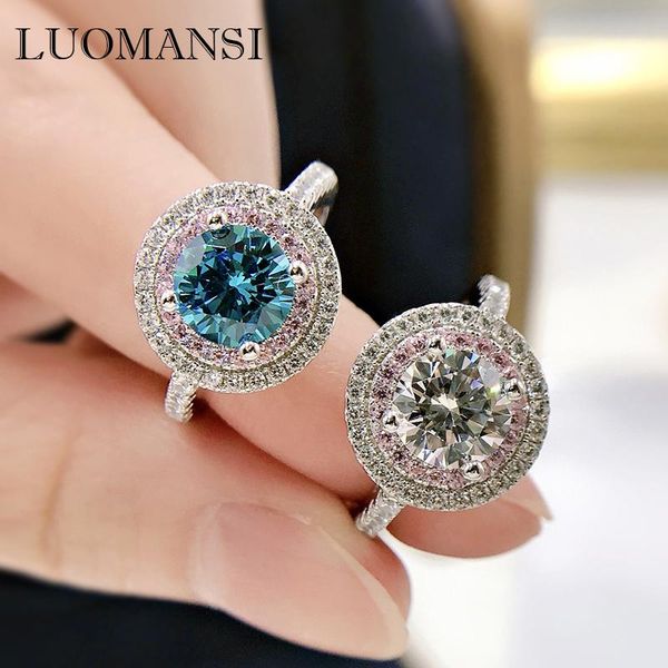 

cluster rings luomansi vintage pink blue + zircon round ring 100%-s925 sterling silver jewelry party anniversary gift, Golden;silver