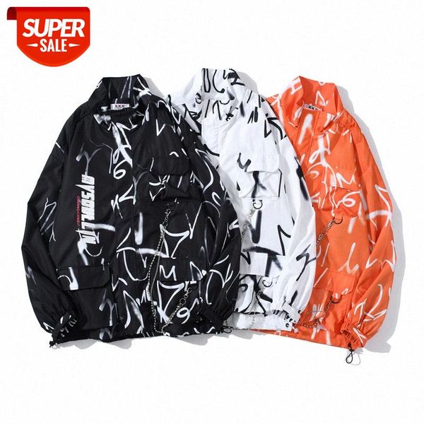 

men's street loose trend hip-hop printed jacket windbreaker #qp9b, Black;brown
