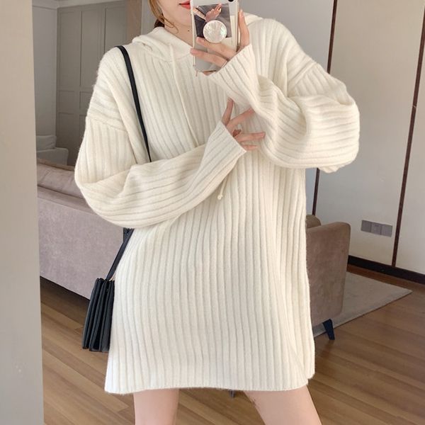 

werueruyu sweater women's mid-length sweater autumn and winter korean loose hedging twist student lazy style outer wear 210608, White;black