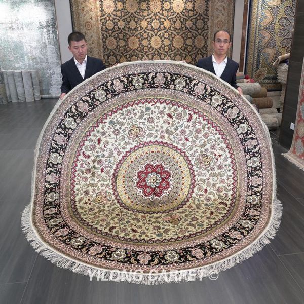 

carpets yilong 8'x8' persian silk carpet exquisite medallion hand knotted turkish round rug (tj309c)