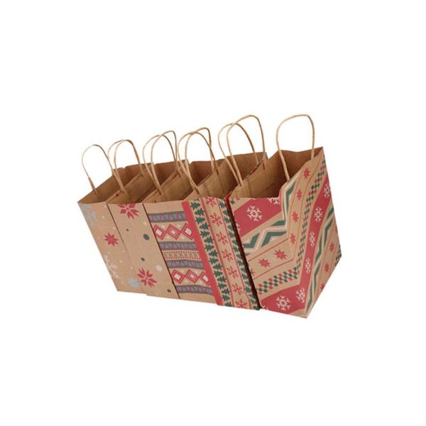 

5pcs kraft paper tote bags party gift bag christmas favor present pouch candy wrapping bag for christmas wedding party (mixed st