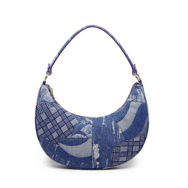 Fashion Denim Splicing Dign Hobo Bags Borsa a tracolla vintage Ladi a forma di mezzaluna Street Style