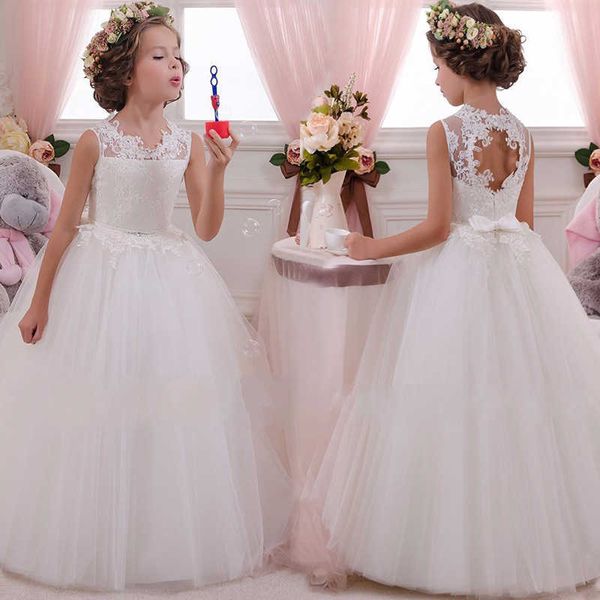 2021 Mädchen Partykleid Elegante weiße Brautjungfer Prinzessin Kleid Kinder Kleider für Mädchen Kleidung Kinder Hochzeitskleid 10 12 Jahre Q0716