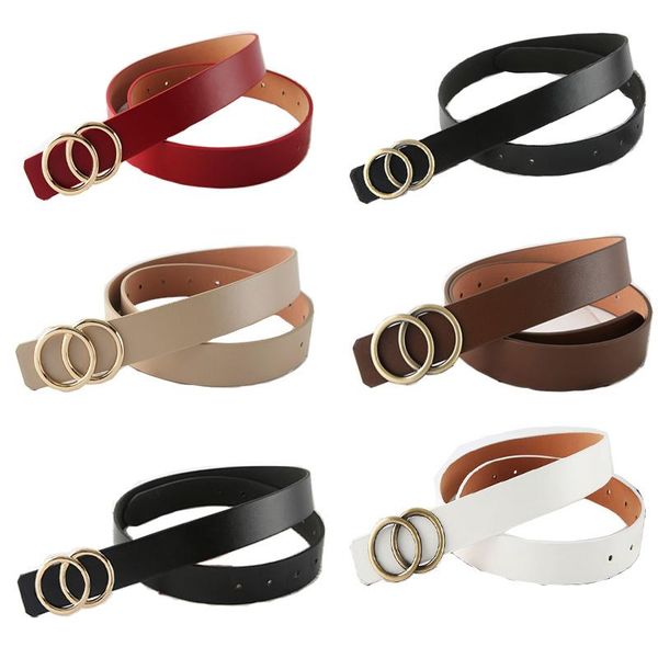 

belts fashion women vintage double circle buckle candy colors waist strap all-match jeans black harajuku waistband, Black;brown