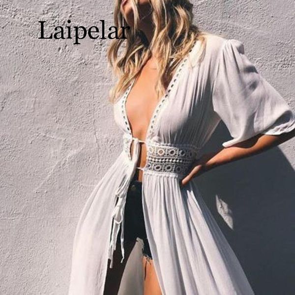 

women's blouses & shirts women solid white bikini cover up beach dress swimwear chiffon beachwear bathing suit summer holiday kimono ca