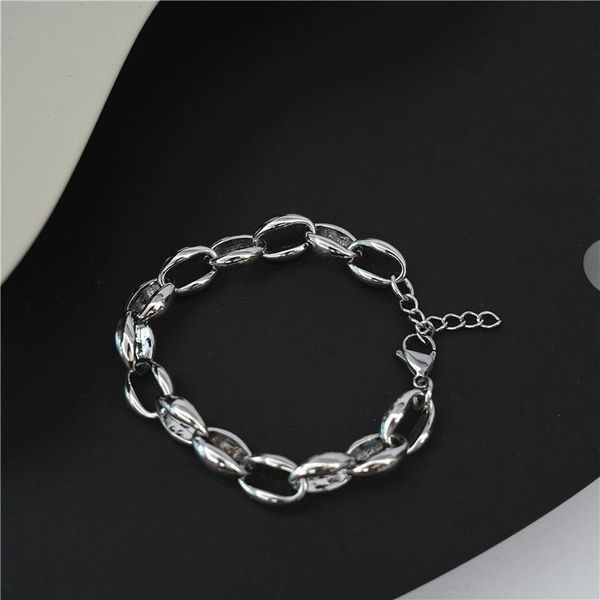 

link, chain fashion street hip-hop cold wind metallic all-match alloy retro bracelet, Black