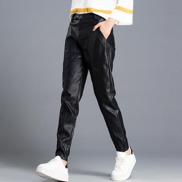 

women's pants & capris [ewq] 2021 spring winter high waist fashion trend all-match straight harem korea style black leather trousers 16, Black;white