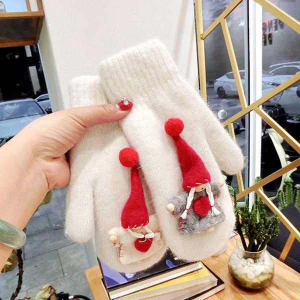

gloves korean version loves christmas snowman knitted blend full-time thickened warm female winter little angel mittens, Blue;gray