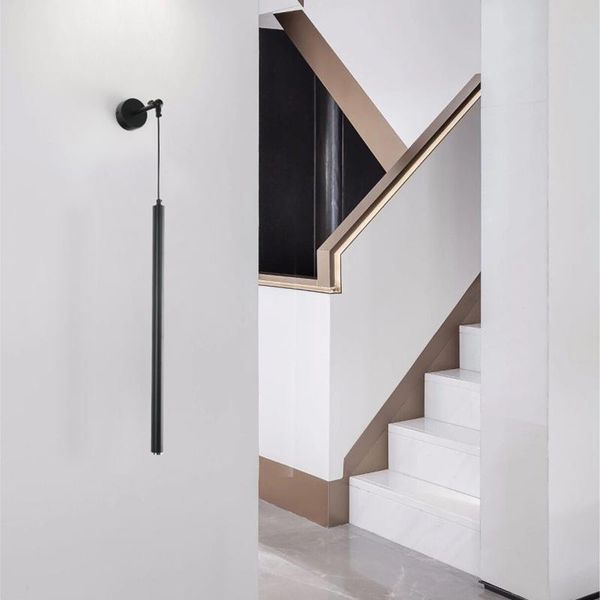 

new nordic led wall light creative personality bedroom bedside cylindrical black tube aisle corridor long strip wall lamp