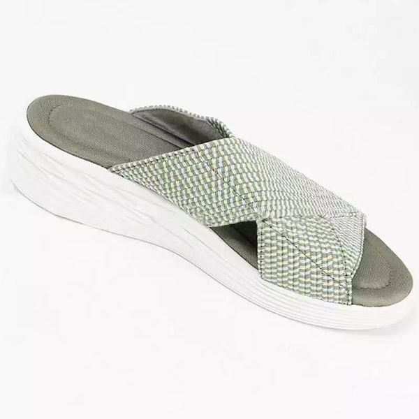 

slippers summer knitting women open toe sandals wedges platform ladies shoes lightweight home female slides beach flip flops, Black