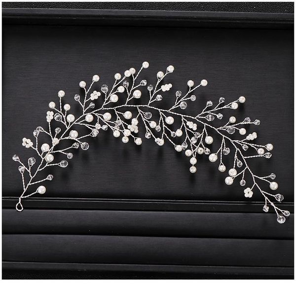 

trendy silver color wedding headband baroque pearl crystal headband bridal hair accessories prom handmade headdress acc qyluvs