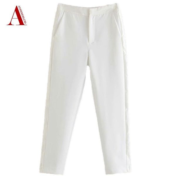

women's pants & capris adherebling za 2021 white career summer autumn fashion high waist women casual straight ankle length tra female, Black;white