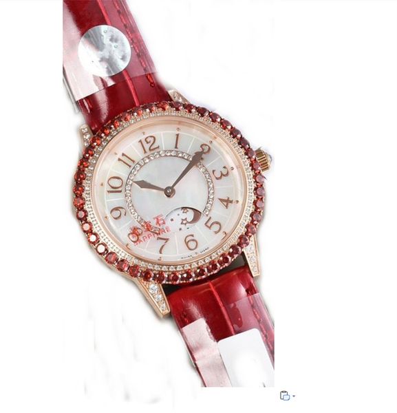 

women's watch imported quartz machinery 316l fine steel diamond inlaid shell gem crystal mirror depth waterproof cow belt 36mm, Slivery;brown