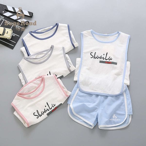 

shuailu clothing children's suit boys' 2021 new little girl korean vest shorts two piece set, White