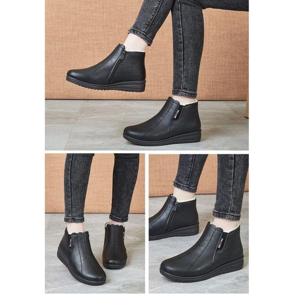 

boots 2021 winter ladies snow shoes flat casual ankle plus size solid color, Black