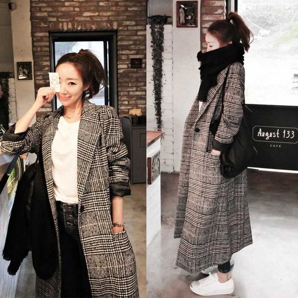 

fall clothes for women autumn winter new korean jacket ladies fashion plaid trench coat slim long wool coat women clothing 201214, Black