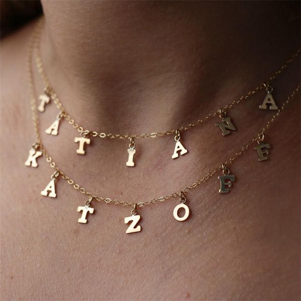 Anfangsbuchstabe Halskette Namenshalsband 14K Gold gefüllt Schmuck Nummer Anhänger Collier Femme Kolye Schmuck Boho Halskette für Frauen Q0531