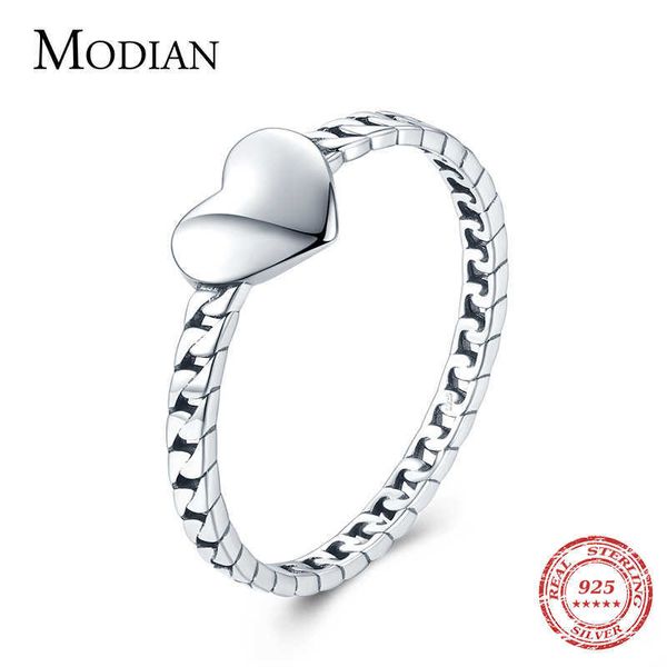 

925 sterling silver simple brillar cadena fashion finger ring elegant heart fine jewelry for female women gift 210707