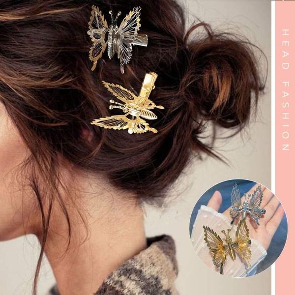 

hair clips & barrettes 1pair moving butterfly for girls metal golden sliver lovely party wedding hairgrip fashion beauty accessory, Golden;silver