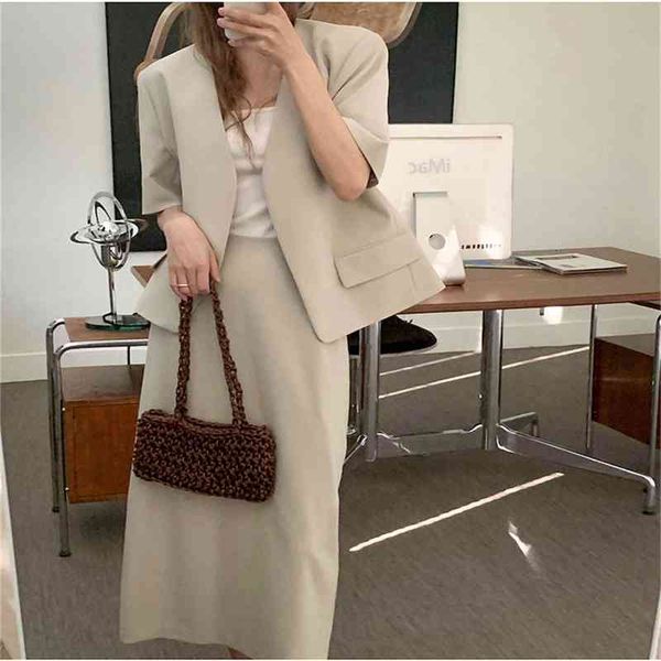 

casual dresses 2021 office lady slim streetwear chic blazers+ solid straight loose skirts all match two piece sets od7l, Black;gray