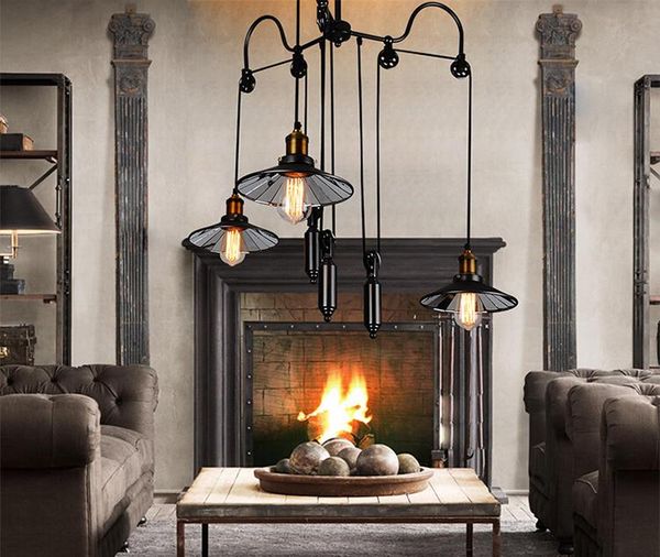 

ceiling lights factory filament triple reflector chandelier pulley lamp loft e27 light