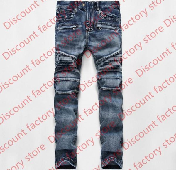 

wholesale- european american style famous brand men jeans luxury men's denim trousers slim straight patchwork gentleman zipper jeans pa, Blue