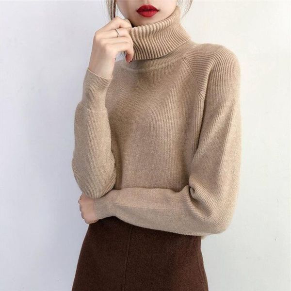 

autumn winter new solid turtleneck pullover sweater women's 2021 loose bottoming shirt thick long-sleeved knitted jumper top, White;black